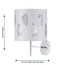 First Choice Lighting Brea - Chrome Wall Light with White Fern Shade in Silver - thumbnail 5