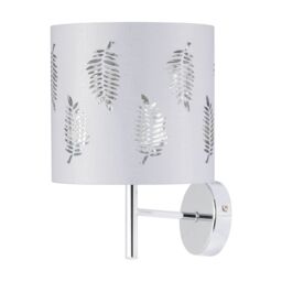 First Choice Lighting Brea - Chrome Wall Light with White Fern Shade in Silver - thumbnail 1