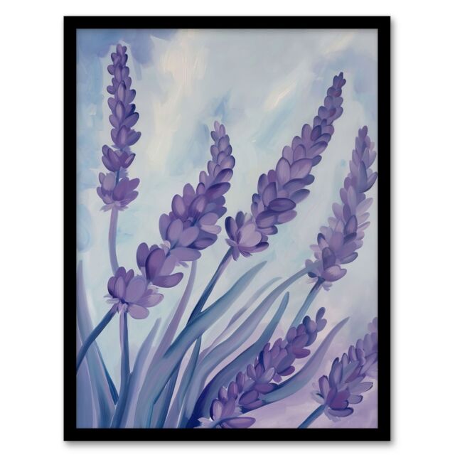 "Artery8 Classic Lavender Blue Sky Painting Modern Floral Framed Art Print in Purple - Size: W12"" x H16""" - image 1