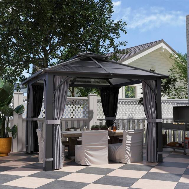 OUTSUNNY 3x3(m) Hardtop Gazebo with Polycarbonate Roof & Sides in Grey - image 1