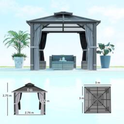 OUTSUNNY 3x3(m) Hardtop Gazebo with Polycarbonate Roof & Sides in Grey - thumbnail 3