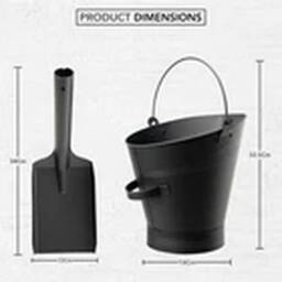 EONLION Black Metal Fireside Bucket Shovel Set for Coal Ash Logs - thumbnail 2
