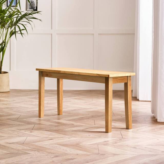 FurnitureboxUK Tenby Oak Effect Solid Wood Small Dining Bench in Light Brown - image 1