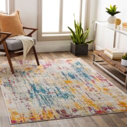 Livabliss Floransa-Abstract Grey Pink Yellow Blue Modern Marble Living Dining Rug - Size: 80 cm x 220 cm - thumbnail 1