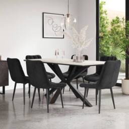 More4Homes Juno White marble Ceramic Dining Table & 8 Nova Velvet Chairs in Black