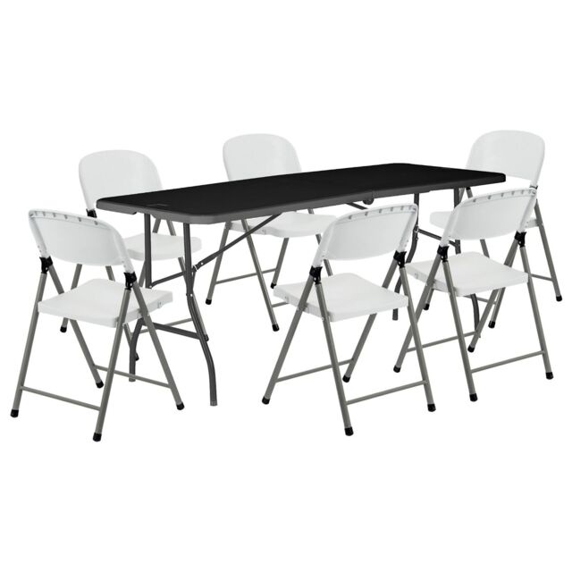 Harbour Housewares Folding Camping Picnic Table & Chair Set - 180cm (6ft) in Black