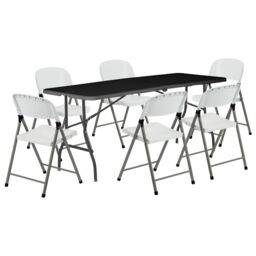 Harbour Housewares Folding Camping Picnic Table & Chair Set - 180cm (6ft) in Black - thumbnail 1