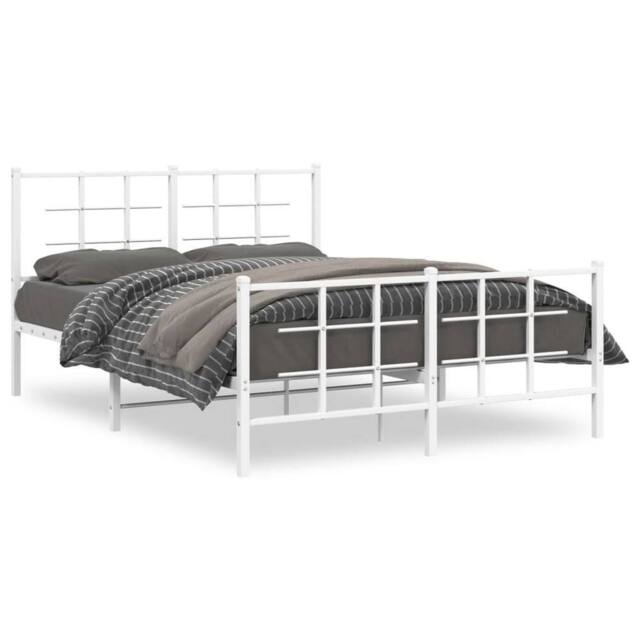 Berkfield Home Metal Bed Frame without Mattress with Footboard White 135x190cm - Size: 135x190 cm - image 1