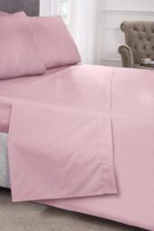 New Edge Blinds Percale Collection 180 Thread Count Percale Flat Sheet in Pink - Size: King