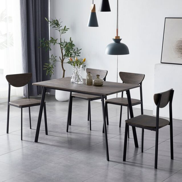 MCC Direct Dining Table & 4 chairs Wooden Table Set with Metal frame Blake in Brown - image 1