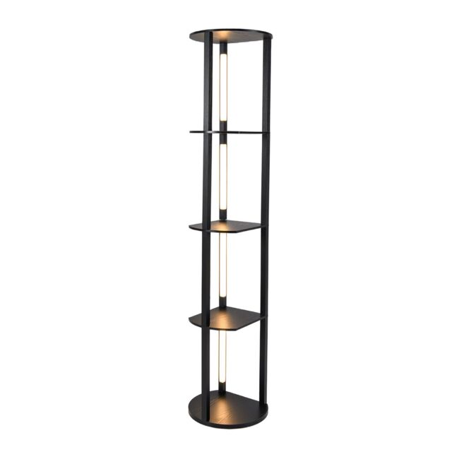 Costway Modern Shelf Floor Lamp Wood Display Rack w/ 4 LED Strips in Black - image 1