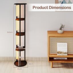 Costway Modern Shelf Floor Lamp Wood Display Rack w/ 4 LED Strips in Black - thumbnail 3