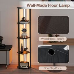 Costway Modern Shelf Floor Lamp Wood Display Rack w/ 4 LED Strips in Black - thumbnail 8