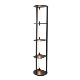 Costway Modern Shelf Floor Lamp Wood Display Rack w/ 4 LED Strips in Black