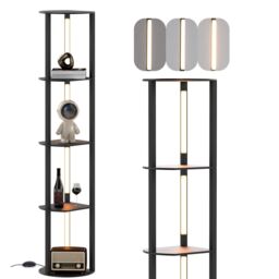 Costway Modern Shelf Floor Lamp Wood Display Rack w/ 4 LED Strips in Black - thumbnail 7