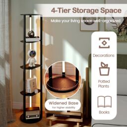 Costway Modern Shelf Floor Lamp Wood Display Rack w/ 4 LED Strips in Black - thumbnail 2