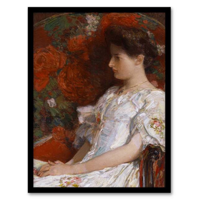 "Artery8 Woman Portrait on Victorian Chair Hassam Framed Wall Art Print in Red - Size: W12"" x H16""" - image 1