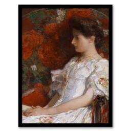 "Artery8 Woman Portrait on Victorian Chair Hassam Framed Wall Art Print in Red - Size: W12"" x H16""" - thumbnail 1