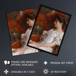 "Artery8 Woman Portrait on Victorian Chair Hassam Framed Wall Art Print in Red - Size: W12"" x H16""" - thumbnail 2