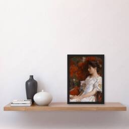 "Artery8 Woman Portrait on Victorian Chair Hassam Framed Wall Art Print in Red - Size: W12"" x H16""" - thumbnail 4