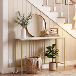 KORVIXA Narrow Sofa Table with Gold Metal Frame in White - Size: 100 cm x 100 cm - thumbnail 5