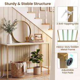 KORVIXA Narrow Sofa Table with Gold Metal Frame in White - Size: 100 cm x 100 cm - thumbnail 4