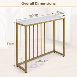 KORVIXA Narrow Sofa Table with Gold Metal Frame in White - Size: 100 cm x 100 cm - thumbnail 2