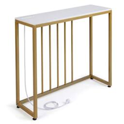KORVIXA Narrow Sofa Table with Gold Metal Frame in White - Size: 100 cm x 100 cm - thumbnail 1