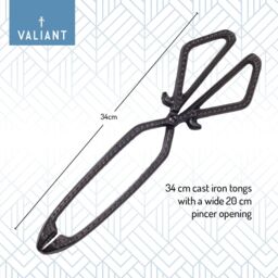Valiant Fireside Tongs - For Log Burners, Open Fires & BBQs - Great for Coal & Logs - Cast Iron - Heavy Duty - Satin Finish in Black - thumbnail 2