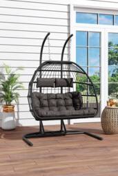 H&O Direct Outdoor Hanging 2-Seater Egg Chair in Black - thumbnail 3