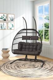 H&O Direct Outdoor Hanging 2-Seater Egg Chair in Black - thumbnail 4