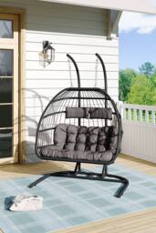 H&O Direct Outdoor Hanging 2-Seater Egg Chair in Black - thumbnail 2