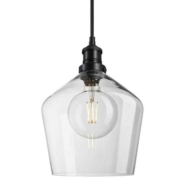 Industville Brooklyn Glass Schoolhouse Pendant Light - 10 Inch - Clear in Black - Size: 10 inches