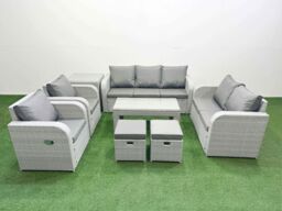 Fimous PE Rattan Garden Furniture Set Adjustable Chair Sofa Double Love Seat 2 Seater Sofa Lounge Set Rectangular Coffee Table 2 Stools Side Table - thumbnail 2