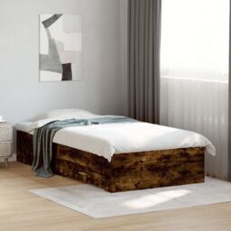 Berkfield Home Bed Frame with Drawers without Mattress Smoked Oak 90x200 cm in Brown - thumbnail 1