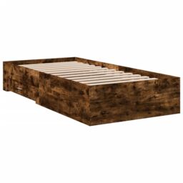 Berkfield Home Bed Frame with Drawers without Mattress Smoked Oak 90x200 cm in Brown - thumbnail 3