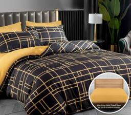 Lazzaro Home Premium Brushed Microfiber Bricks Reversible Duvet Cover Set in Gold - Size: Super King - thumbnail 5