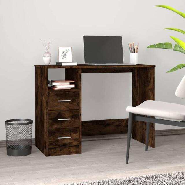 Berkfield Home Desk with Drawers Smoked Oak 102x50x76 cm Engineered Wood in Brown - Size: 102 x 50 x 76 cm - image 1