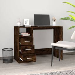 Berkfield Home Desk with Drawers Smoked Oak 102x50x76 cm Engineered Wood in Brown - Size: 102 x 50 x 76 cm - thumbnail 3
