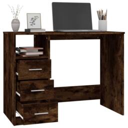 Berkfield Home Desk with Drawers Smoked Oak 102x50x76 cm Engineered Wood in Brown - Size: 102 x 50 x 76 cm - thumbnail 5