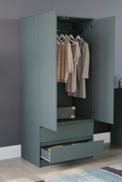 Home Discount Vida Designs Denver 2 Door Wardrobe With Drawers MDF in Green - thumbnail 3