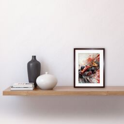 "Artery8 Wall Art Print Grand Prix Red Race Car Action Shot Paint Splat Artwork Framed 9X7 Inch in Brown - Size: W7"" x H9""" - thumbnail 2