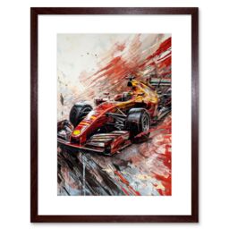 "Artery8 Wall Art Print Grand Prix Red Race Car Action Shot Paint Splat Artwork Framed 9X7 Inch in Brown - Size: W7"" x H9""" - thumbnail 1