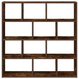 Berkfield Home Wall Cube Shelf 12 Compartments Smoked Oak Engineered Wood in Brown - thumbnail 4