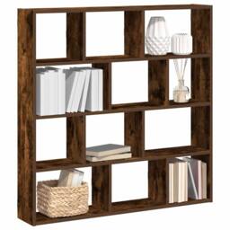 Berkfield Home Wall Cube Shelf 12 Compartments Smoked Oak Engineered Wood in Brown - thumbnail 2