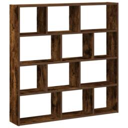 Berkfield Home Wall Cube Shelf 12 Compartments Smoked Oak Engineered Wood in Brown - thumbnail 6