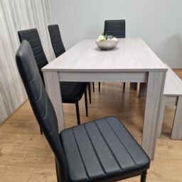 KOSY KOALA Modern Grey Rectangle Dining Table Set With 4 Black Metal Chairs & 1 Bench Dining Room Furniture in Brown - thumbnail 8