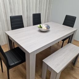 KOSY KOALA Modern Grey Rectangle Dining Table Set With 4 Black Metal Chairs & 1 Bench Dining Room Furniture in Brown - thumbnail 9