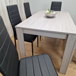 KOSY KOALA Modern Grey Rectangle Dining Table Set With 4 Black Metal Chairs & 1 Bench Dining Room Furniture in Brown - thumbnail 6