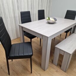 KOSY KOALA Modern Grey Rectangle Dining Table Set With 4 Black Metal Chairs & 1 Bench Dining Room Furniture in Brown - thumbnail 3